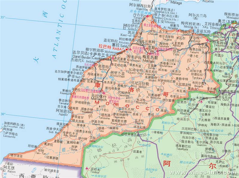 点击看大图    地理位置   摩洛哥地处非洲的西北端,是非洲西北